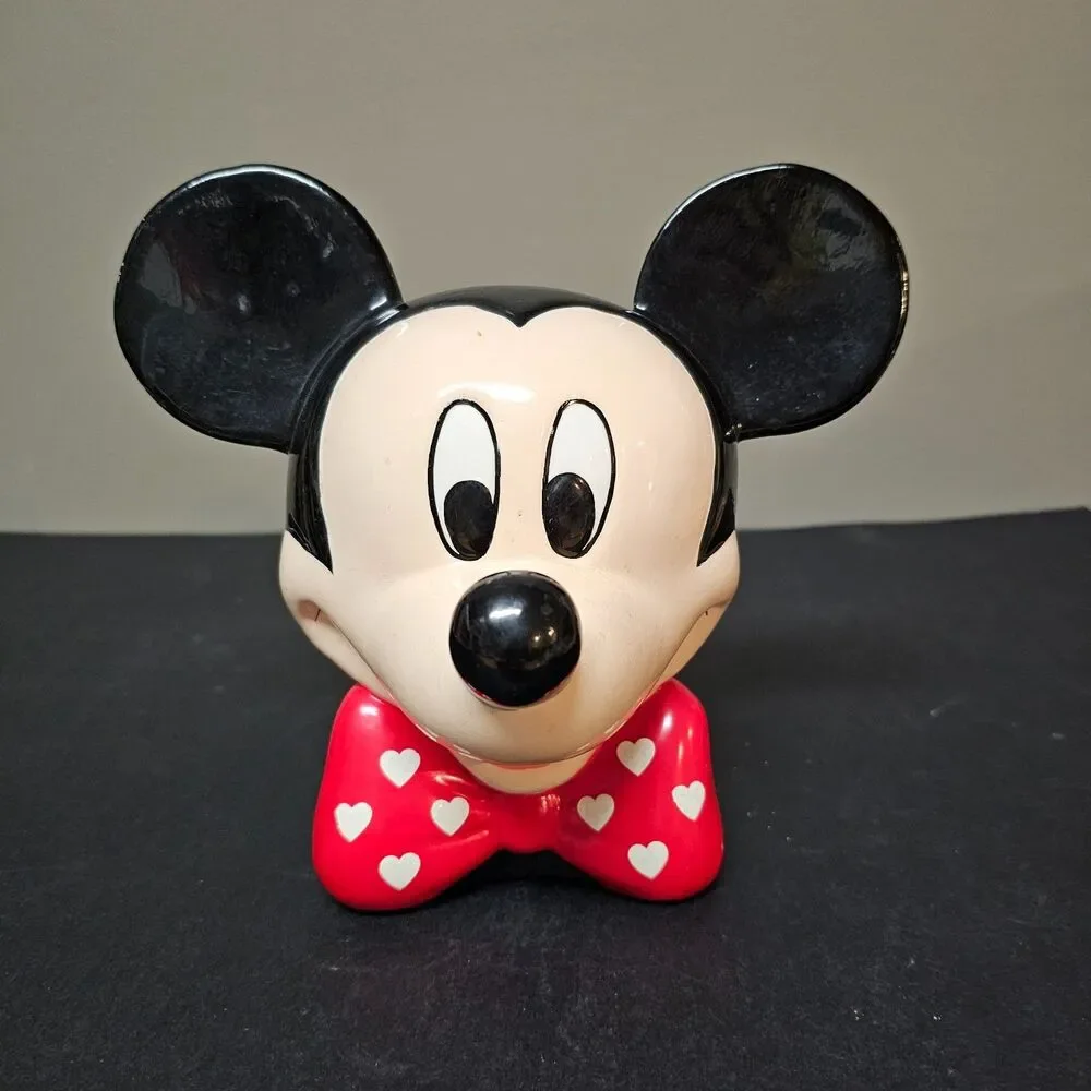 Mickey Mouse Head Ceramic Vase Heart Bow Tie Planter Teleflora Disney Vtg